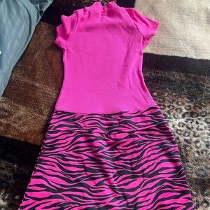Hot Pink Short Sleeve Zebra Print Dress